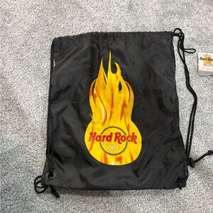 Hard Rock Cafe Black and Yellow Drawstring Backpack